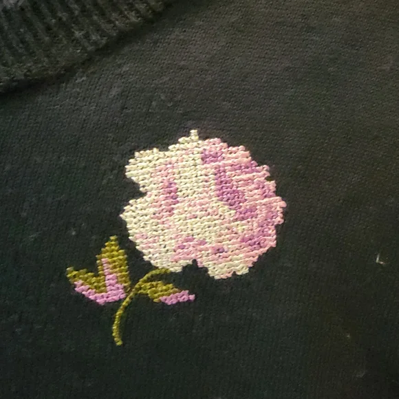 Brooks Brothers Blue Floral Embroidered Needlepoint Grannycore Sweater Size S - Picture 2 of 8